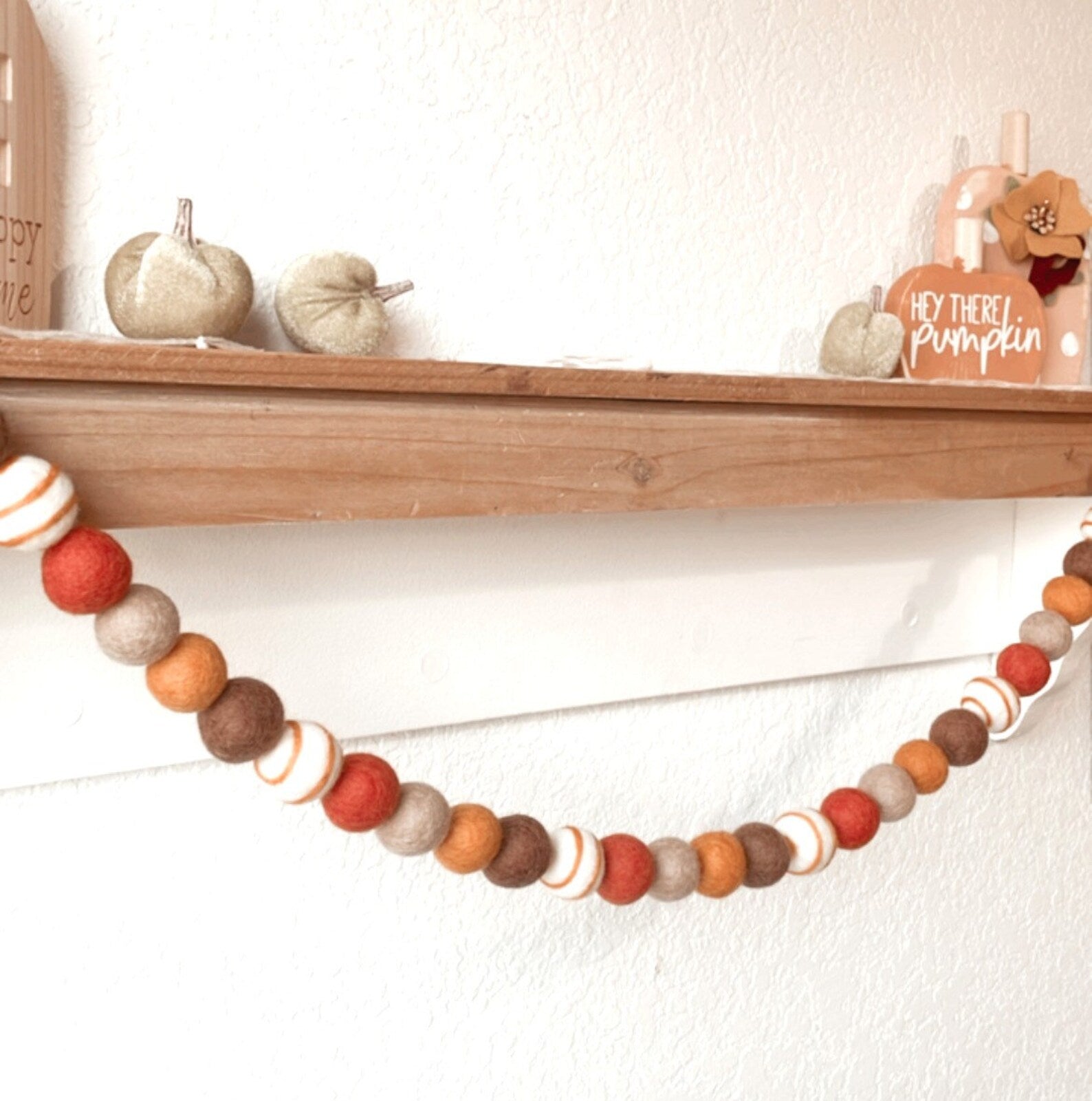 Fall Thanksgiving Autumn Garland, Felt Ball Garland, Pom Pom Garland, Fall Decoration, Fall Colors Mantle Decor, Tier Tray Decor