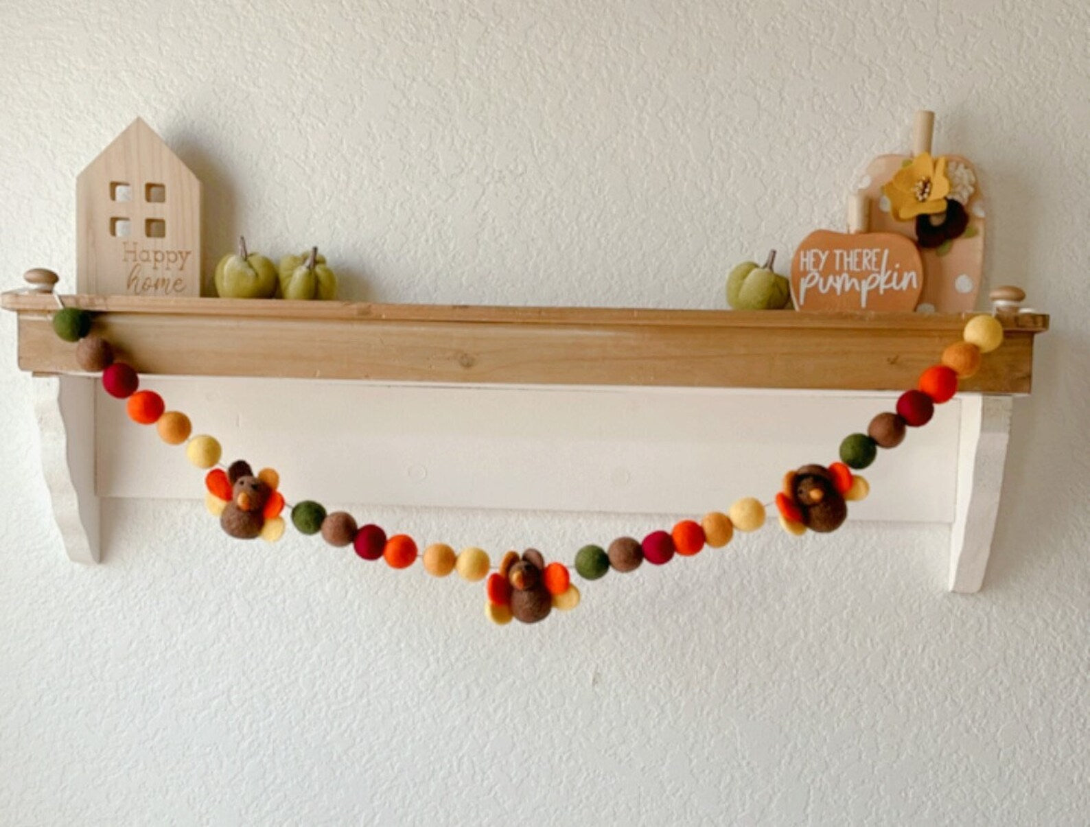 Turkey Felt Ball Garland: Handmade Thanksgiving Fall Decor