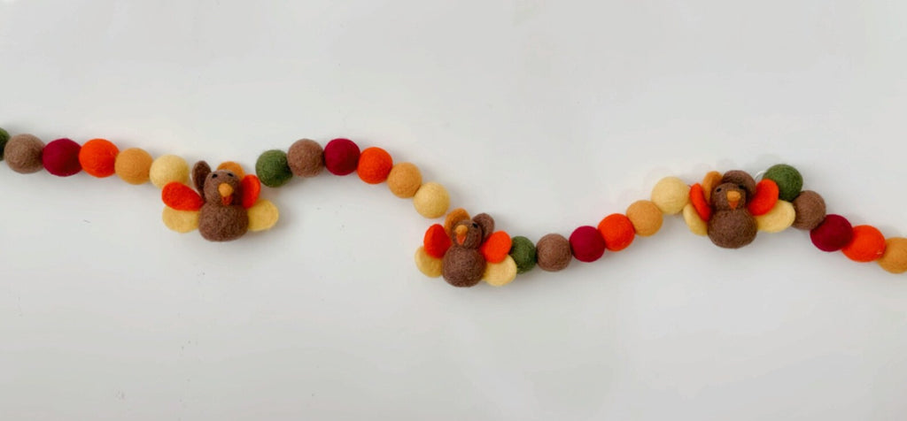 Turkey Felt Ball Garland: Handmade Thanksgiving Fall Decor