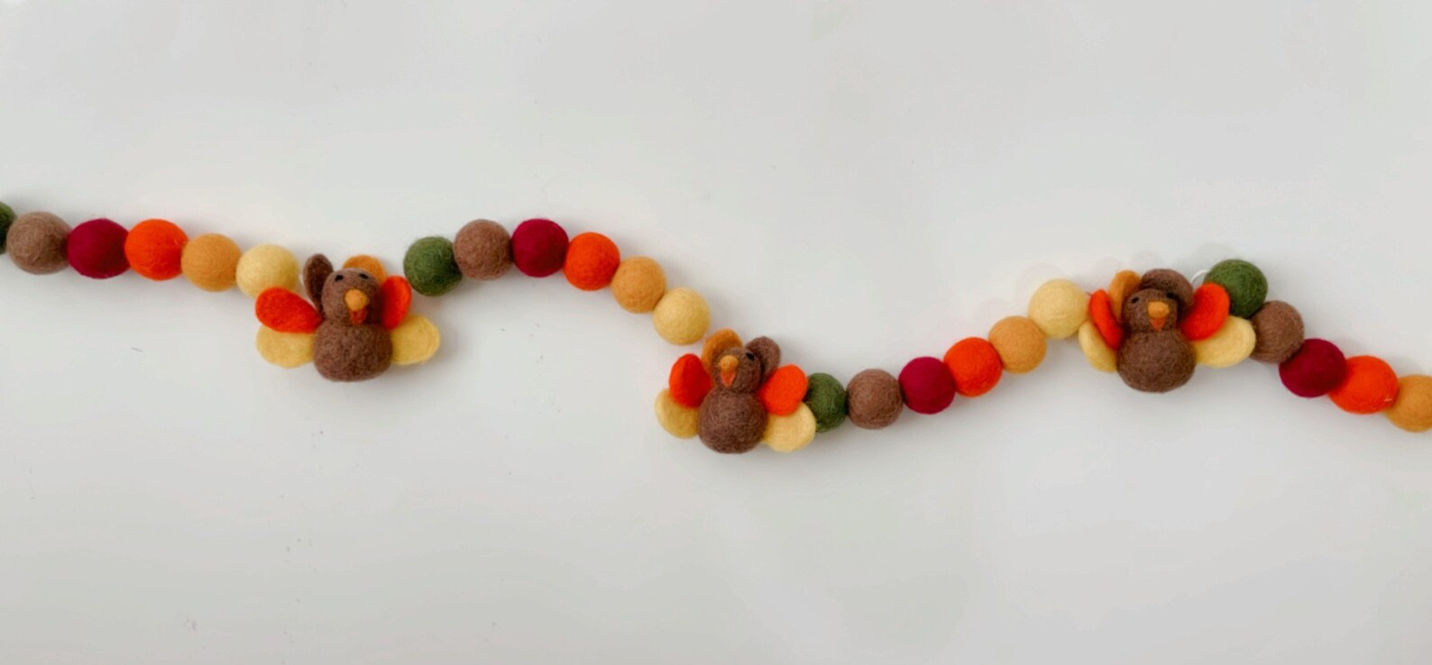Turkey Felt Ball Garland: Handmade Thanksgiving Fall Decor
