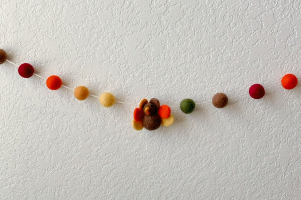 Turkey Felt Ball Garland: Handmade Thanksgiving Fall Decor