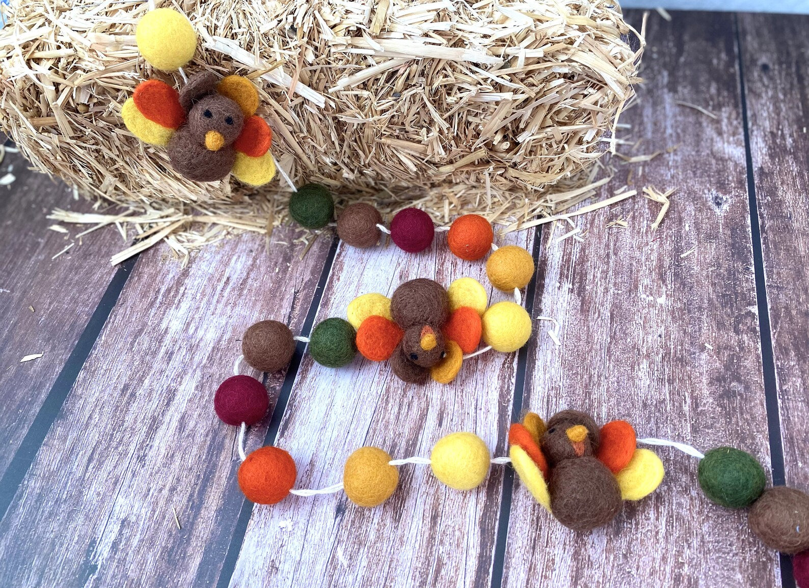 Turkey Felt Ball Garland: Handmade Thanksgiving Fall Decor