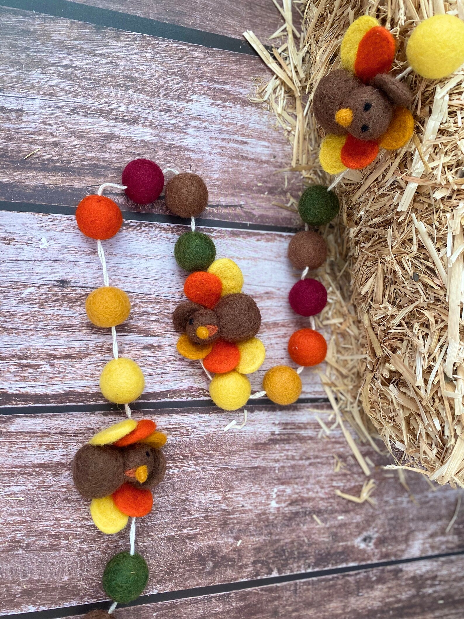 Turkey Felt Ball Garland: Handmade Thanksgiving Fall Decor