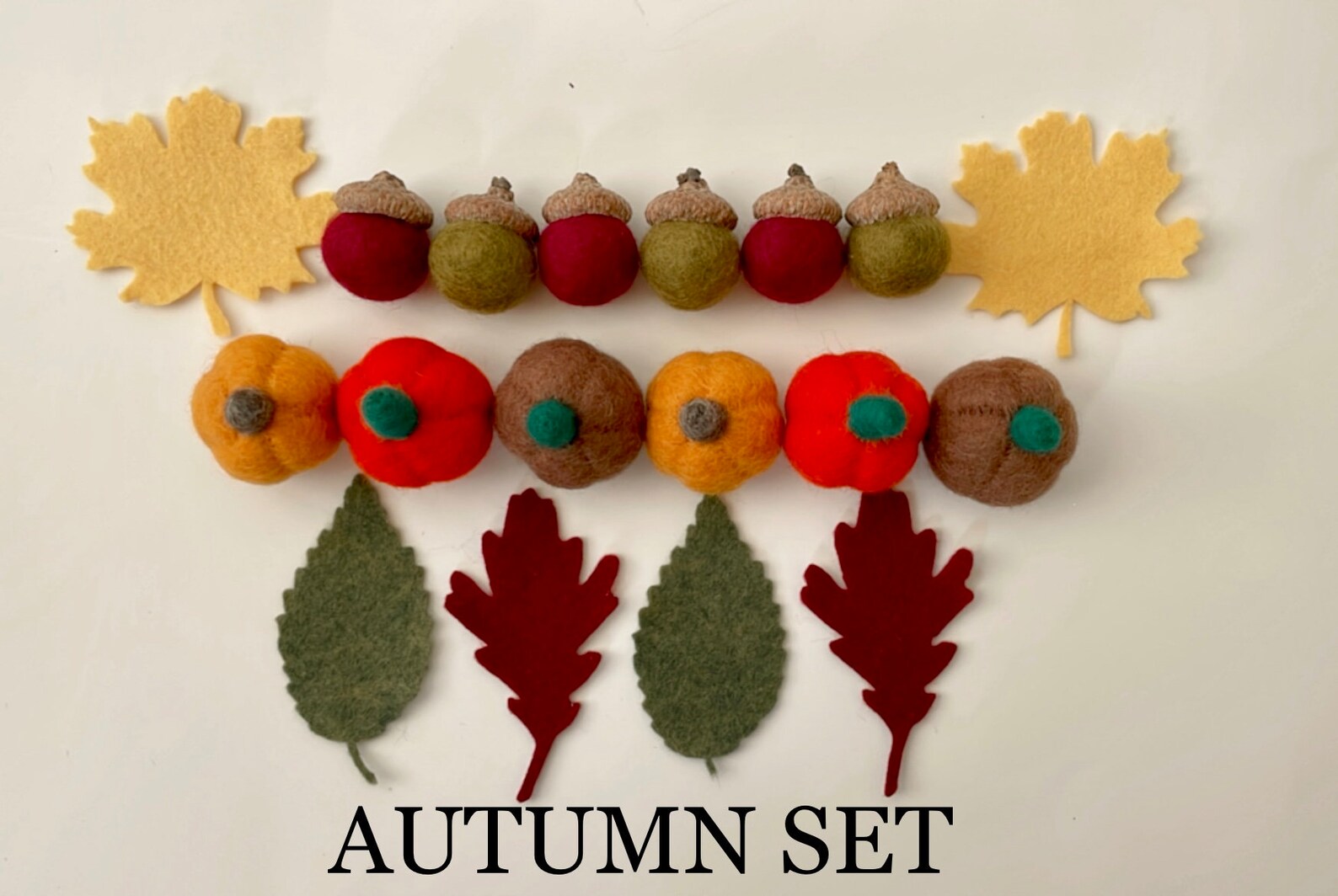 Fall Decoration Set, Pumpkin Sets, Autumn Leaf, Fall Leaf, Felt Pumpkin, Felt Acorns, Thanksgiving Halloween Farmhouse Tier Tray Decor Set