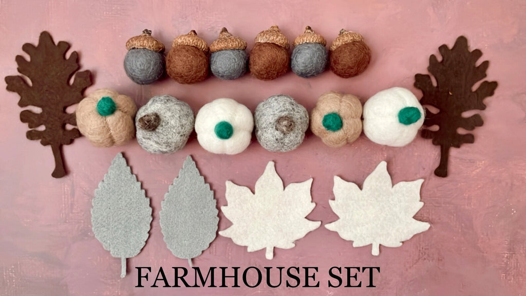 Fall Decoration Set, Pumpkin Sets, Autumn Leaf, Fall Leaf, Felt Pumpkin, Felt Acorns, Thanksgiving Halloween Farmhouse Tier Tray Decor Set