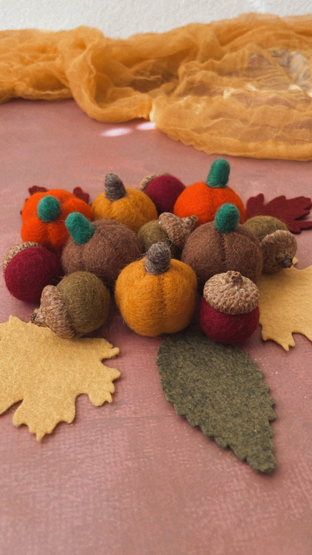 Fall Decoration Set, Pumpkin Sets, Autumn Leaf, Fall Leaf, Felt Pumpkin, Felt Acorns, Thanksgiving Halloween Farmhouse Tier Tray Decor Set
