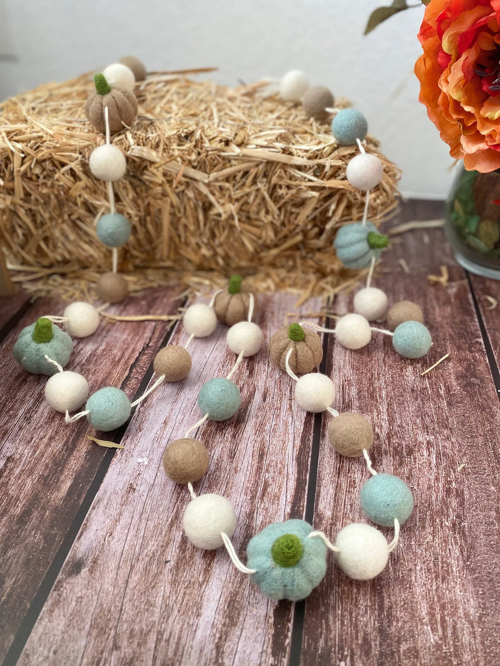 Fall Garland, Felt Fall Pumpkin Garland, Fall Halloween Thanksgiving Autumn Décor, Pumpkin Garland, Felt Ball Garland, Fall Mantle Decor