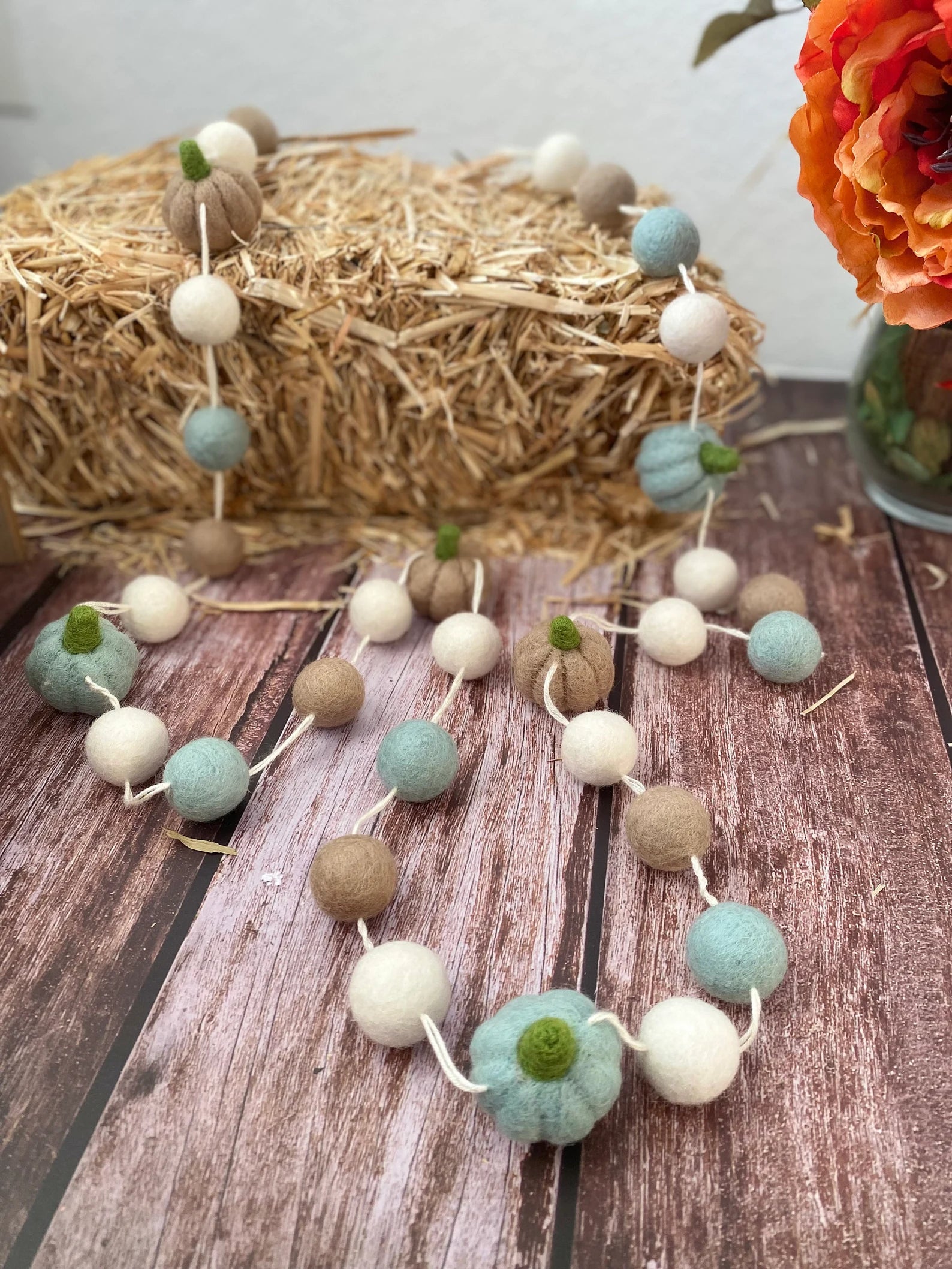 Fall Garland, Felt Fall Pumpkin Garland, Fall Halloween Thanksgiving Autumn Décor, Pumpkin Garland, Felt Ball Garland, Fall Mantle Decor
