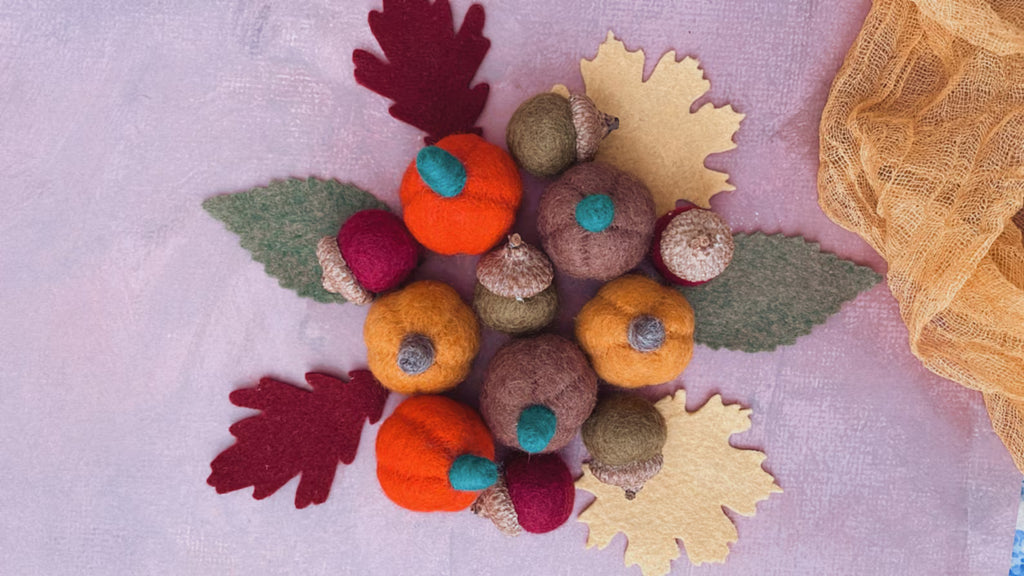 Fall Decoration Set, Pumpkin Sets, Autumn Leaf, Fall Leaf, Felt Pumpkin, Felt Acorns, Thanksgiving Halloween Farmhouse Tier Tray Decor Set