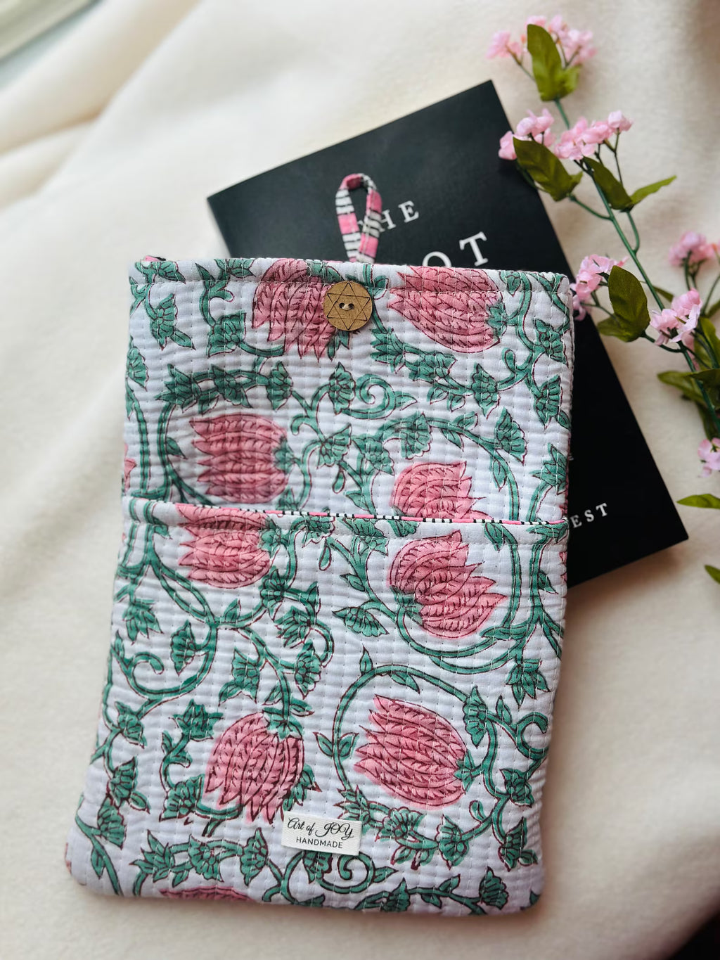 Hand-Block Printed Book Sleeve: Quilted Cotton Kindle Cover