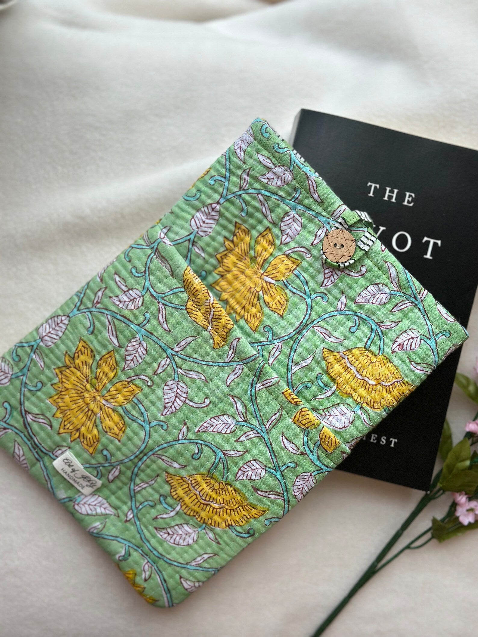 Hand-Block Printed Book Sleeve: Quilted Cotton Kindle Cover