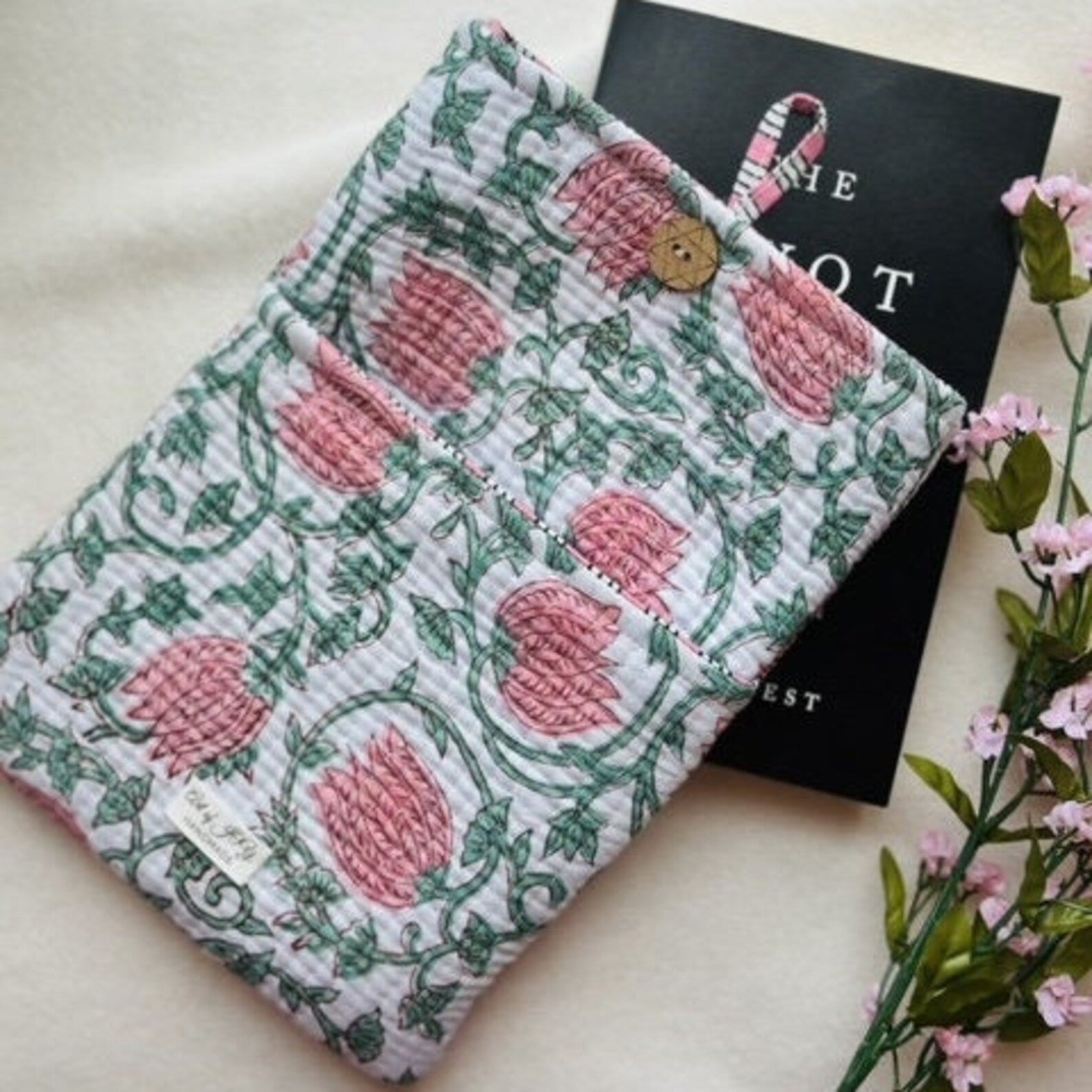 Hand-Block Printed Book Sleeve: Quilted Cotton Kindle Cover