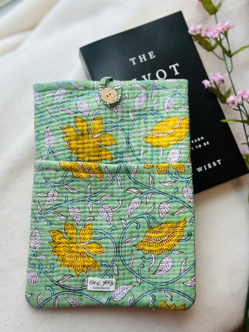 Hand-Block Printed Book Sleeve: Quilted Cotton Kindle Cover