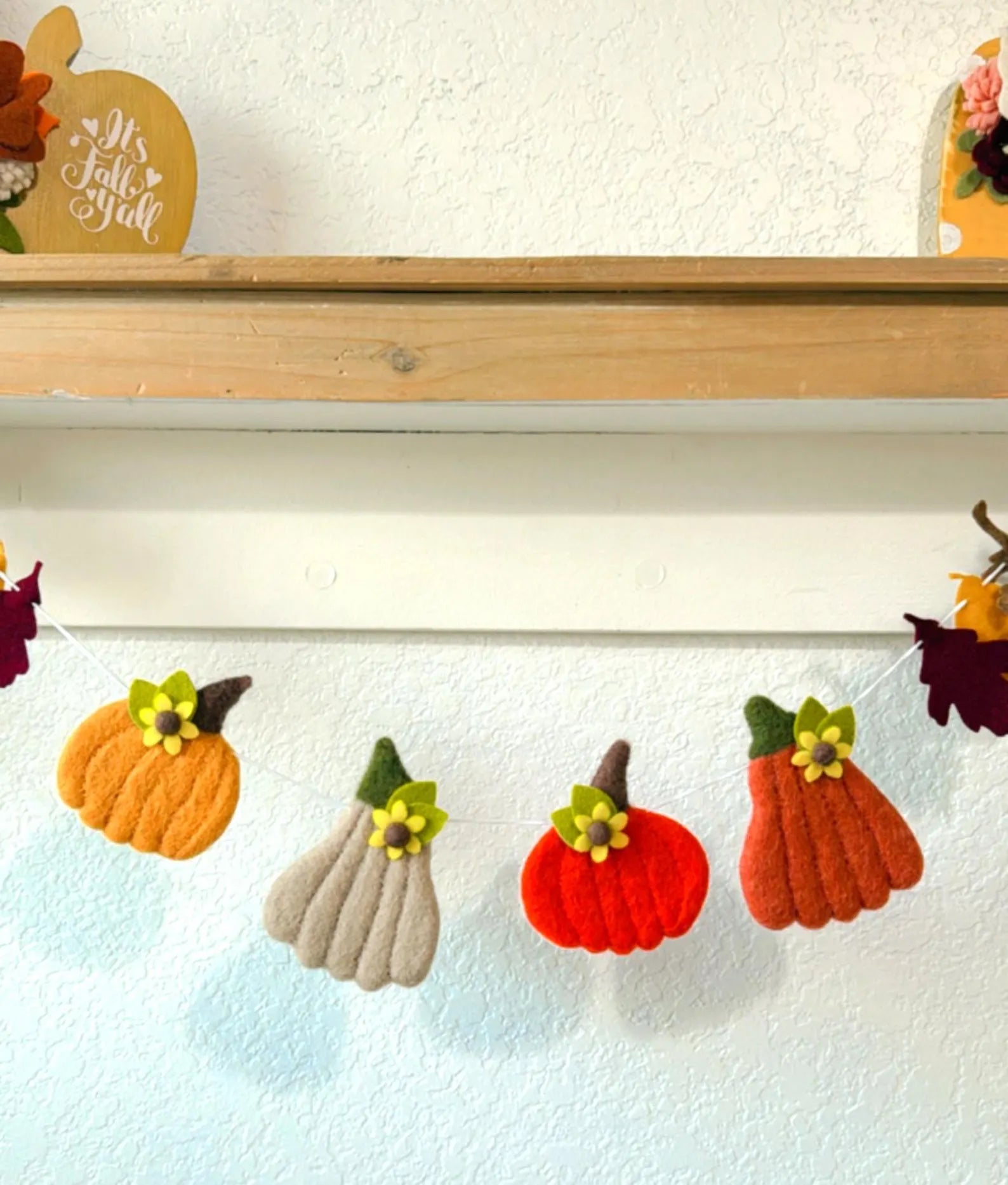 Handmade Felt Pumpkin Garland: Fall Autumn Leaf Decor
