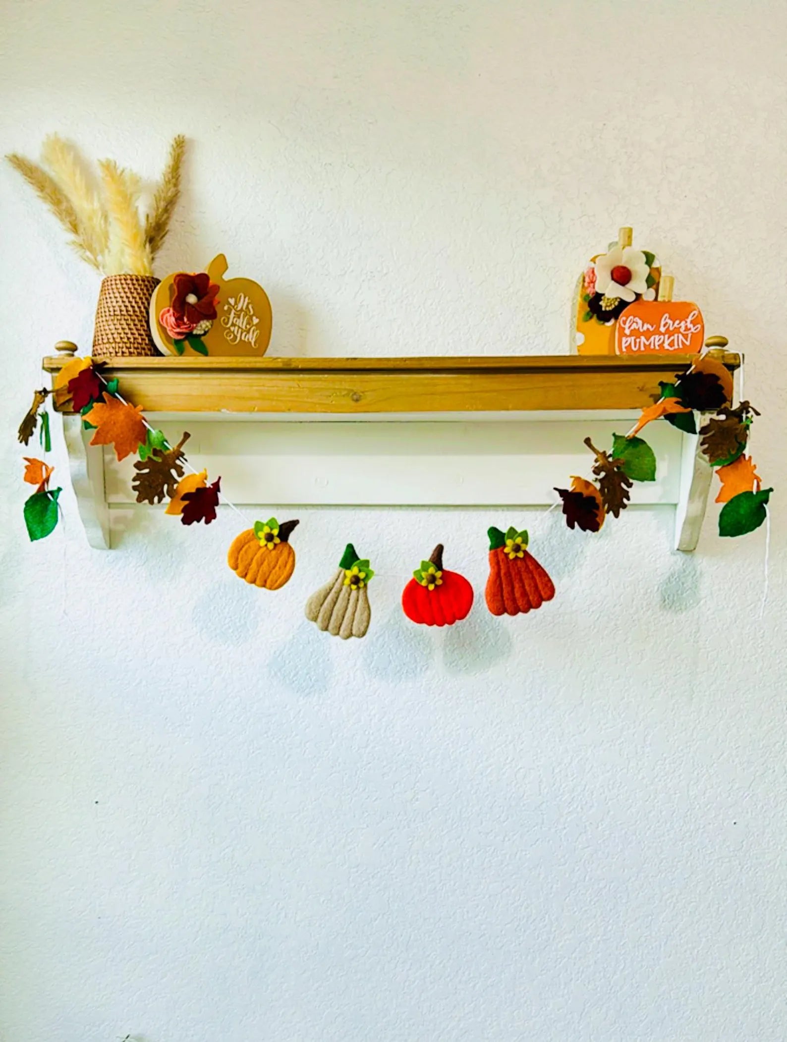 Handmade Felt Pumpkin Garland: Fall Autumn Leaf Decor