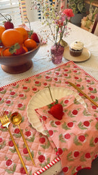 Cotton quilted Placemats - set of 2 with matching napkins, Reversible Floral Dining Mats, Wedding Decor, Hand block Printing