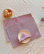 Cotton quilted Placemats - set of 2 with matching napkins, Reversible Floral Dining Mats, Wedding Decor, Hand block Printing