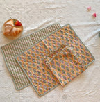Cotton quilted Placemats - set of 2 with matching napkins, Reversible Floral Dining Mats, Wedding Decor, Hand block Printing