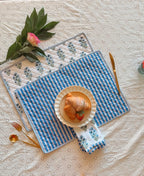 Cotton quilted Placemats - set of 2 with matching napkins, Reversible Floral Dining Mats, Wedding Decor, Hand block Printing