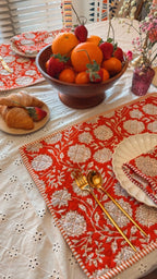 Cotton quilted Placemats - set of 2 with matching napkins, Reversible Floral Dining Mats, Wedding Decor, Hand block Printing