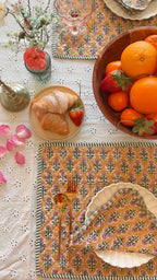 Cotton quilted Placemats - set of 2 with matching napkins, Reversible Floral Dining Mats, Wedding Decor, Hand block Printing