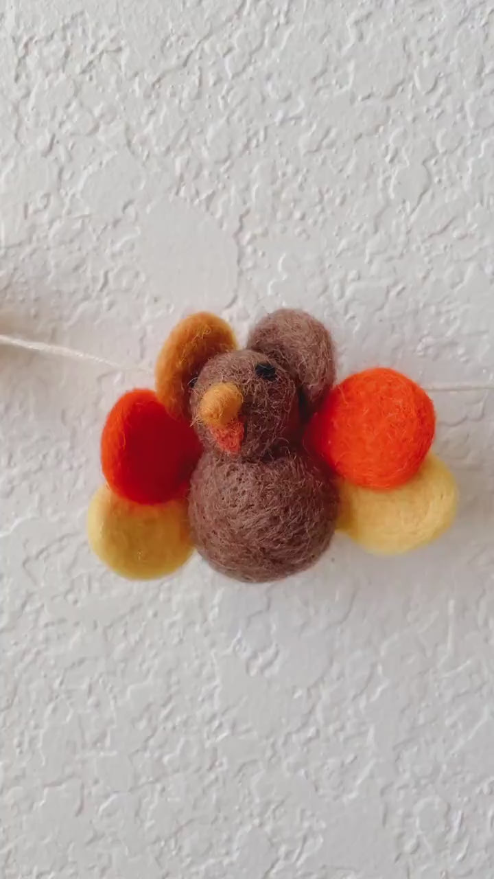 Turkey Felt Ball Garland: Handmade Thanksgiving Fall Decor